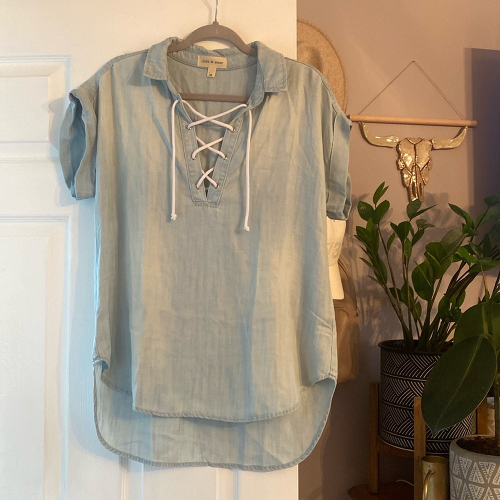 Chambray short sleeve top